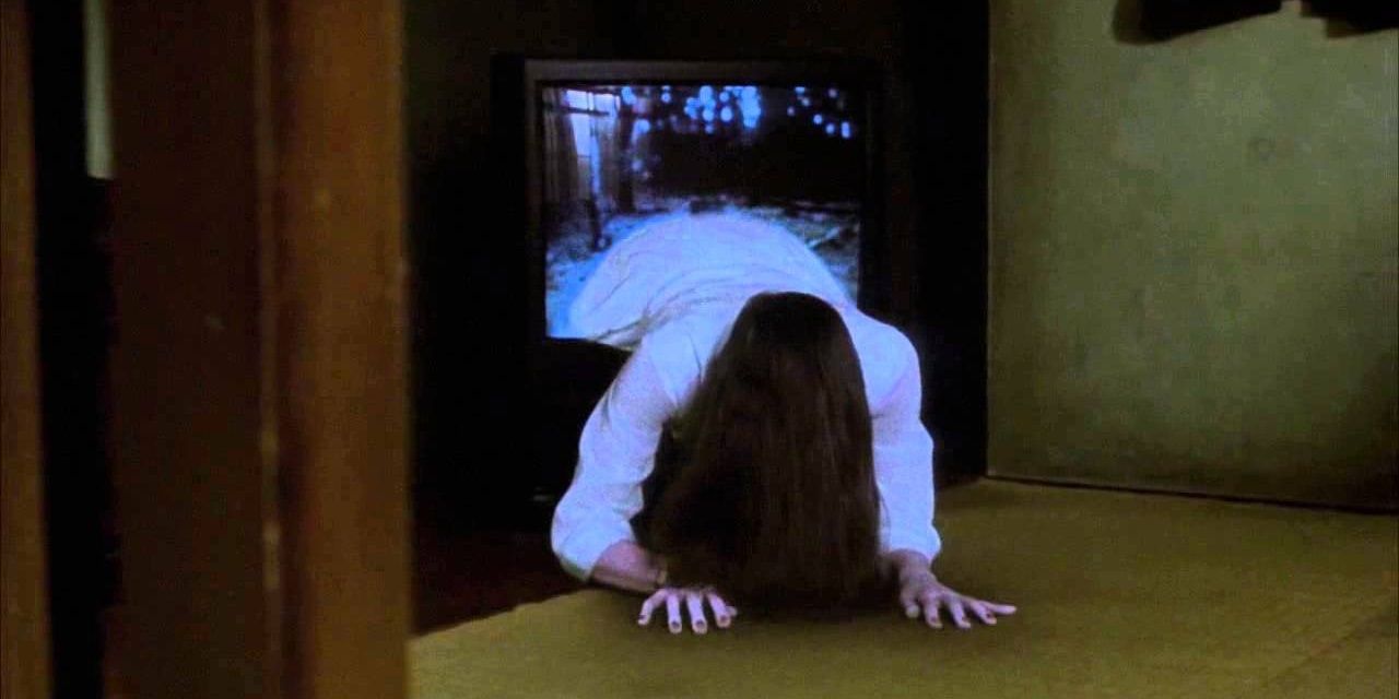 Sadako coming out of the television in Ringu