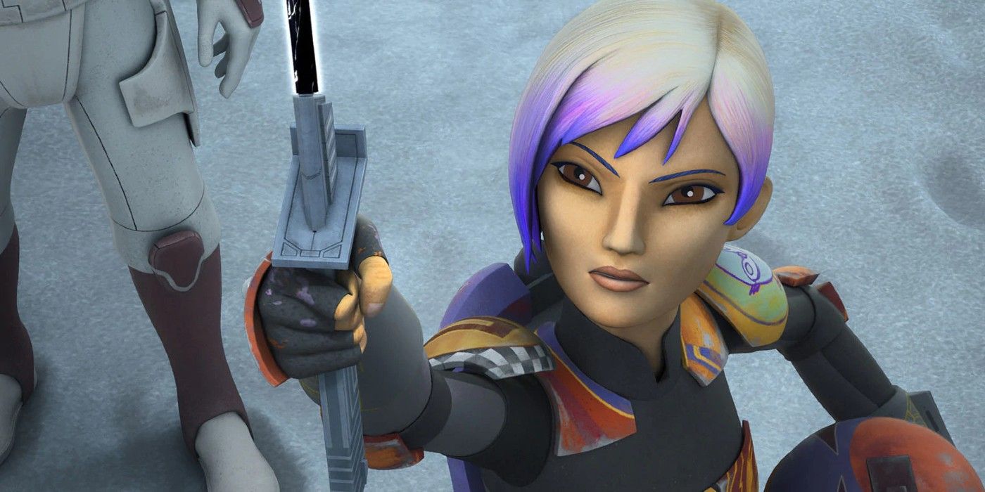 Sabine Wren holds the Darksaber in Star Wars: Rebels.
