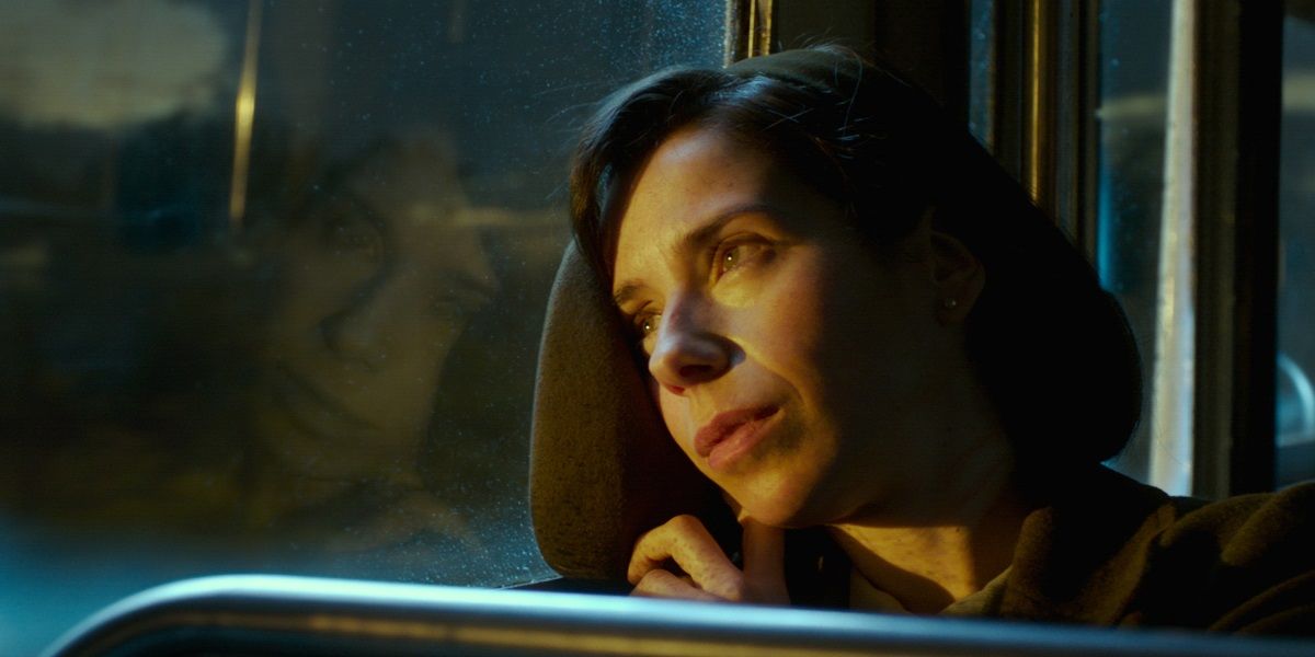 Sally Hawkins looking out of a bus window in The Shape of Water