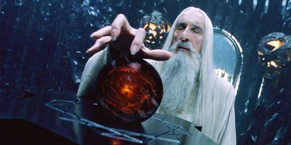Saruman using the orb in Lord of the Rings.