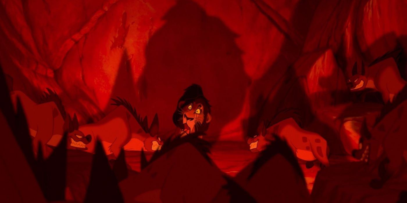 The hyenas surround Scar in The Lion King