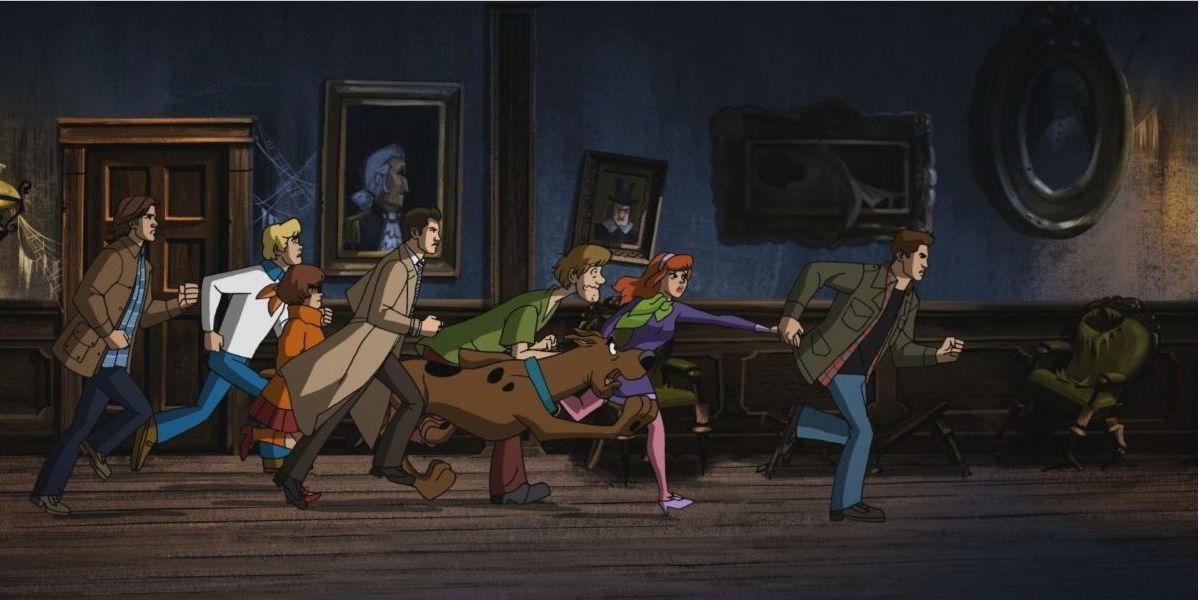 Scooby Doo's gang and the Winchesers run away from the monster in Supernatural's ScoobyNatural