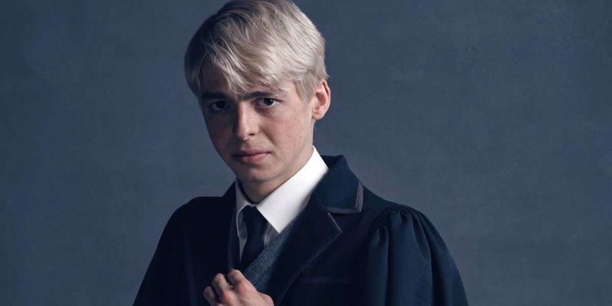 The actor who portrayed Scorpius Malfoy in the Harry Potter and the Cursed Child play starting at the camera.