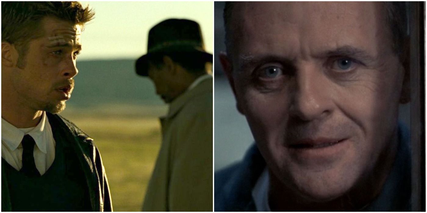 Brad Pitt as David Mills and Anthony Hopkins as Hannibal Lecter
