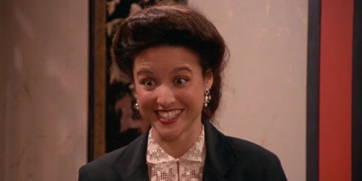 Elaine sorrindo em Seinfeld