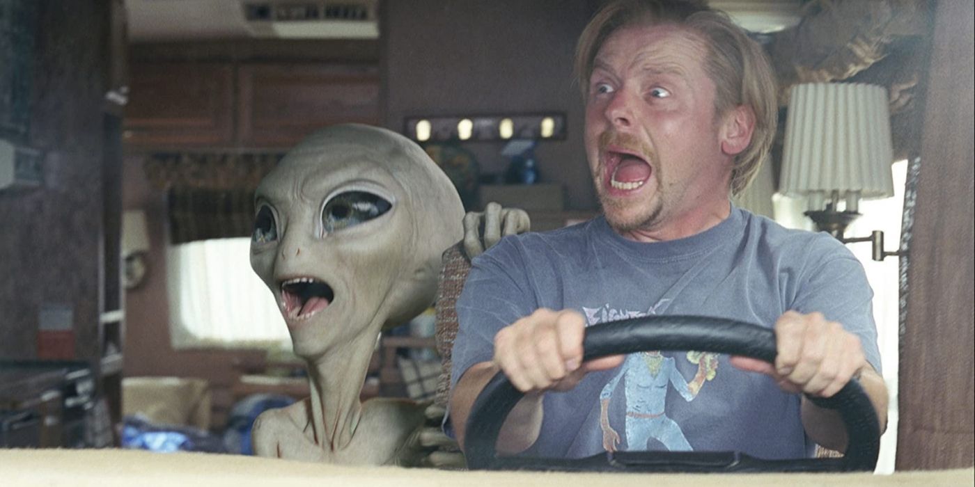 Simon Pegg and an alien screaming in Paul