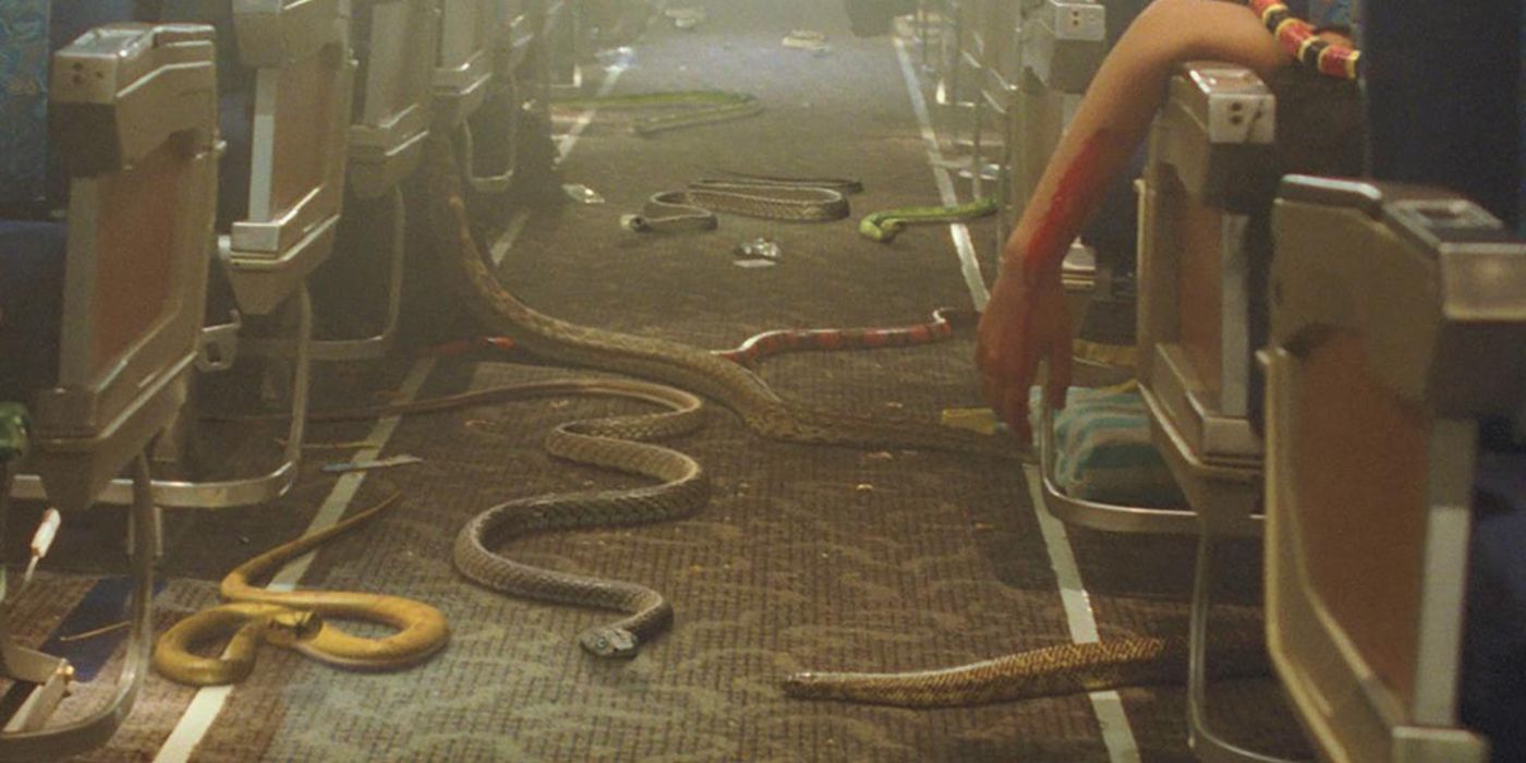 snakes crawling up the aisle in Snakes on a Plane