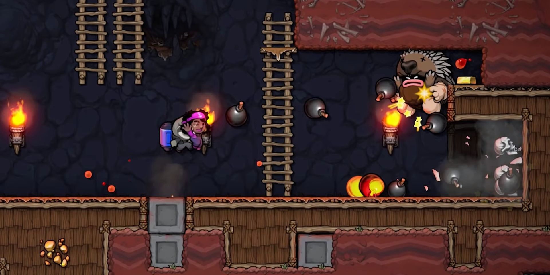 Gameplay for Spelunky with the bombs