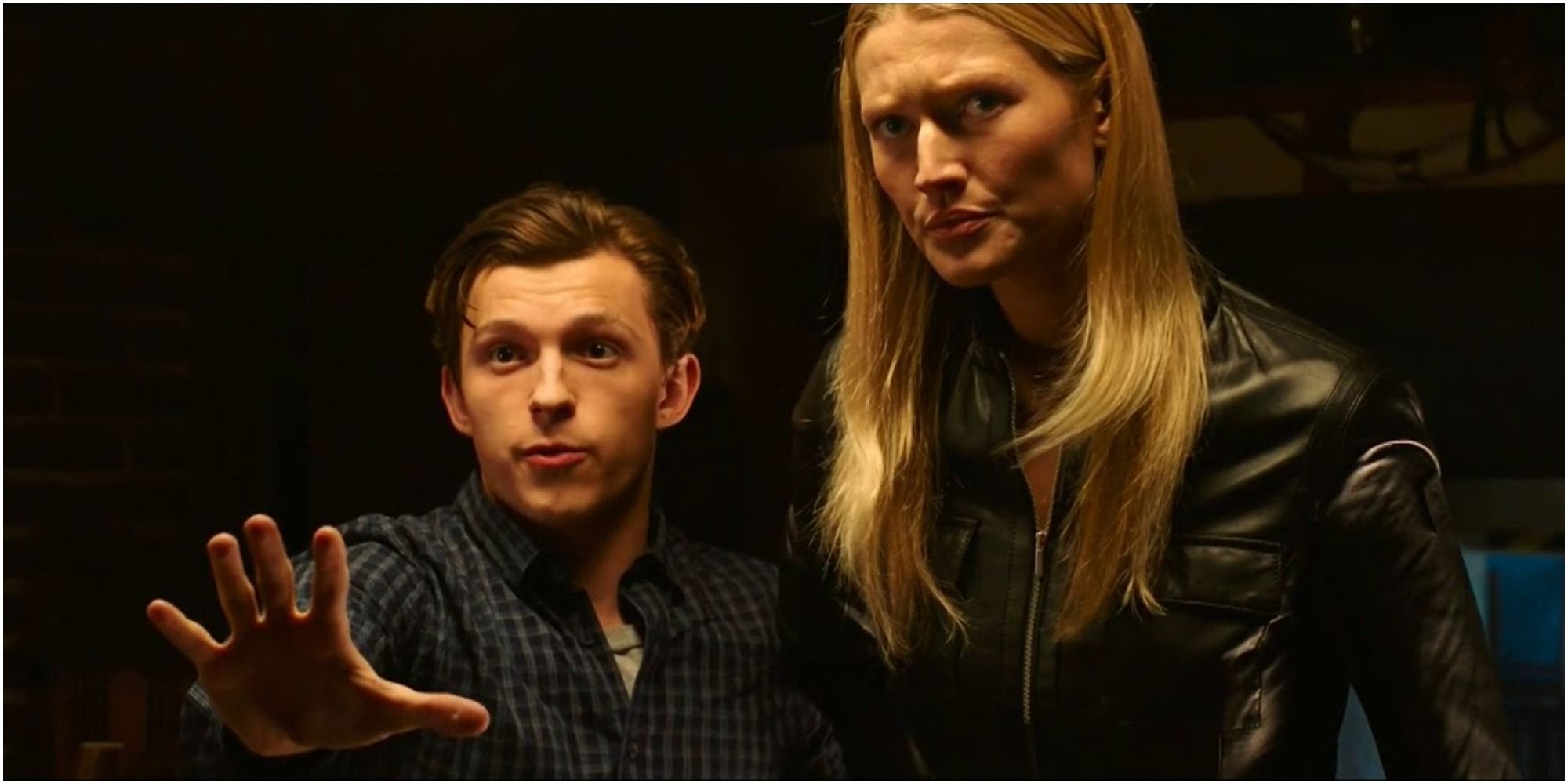 A screenshot of Peter with the Seamstress in Spider-Man: Far From Home