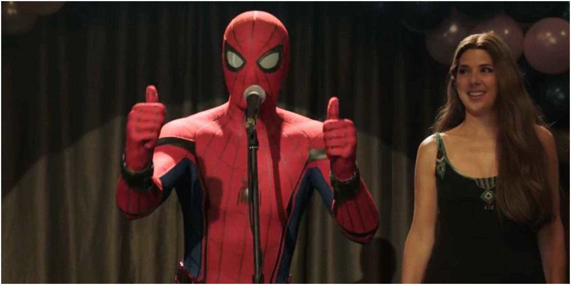 A screenshot of Spider-Man in a charity event in Spider-Man: Far From Home
