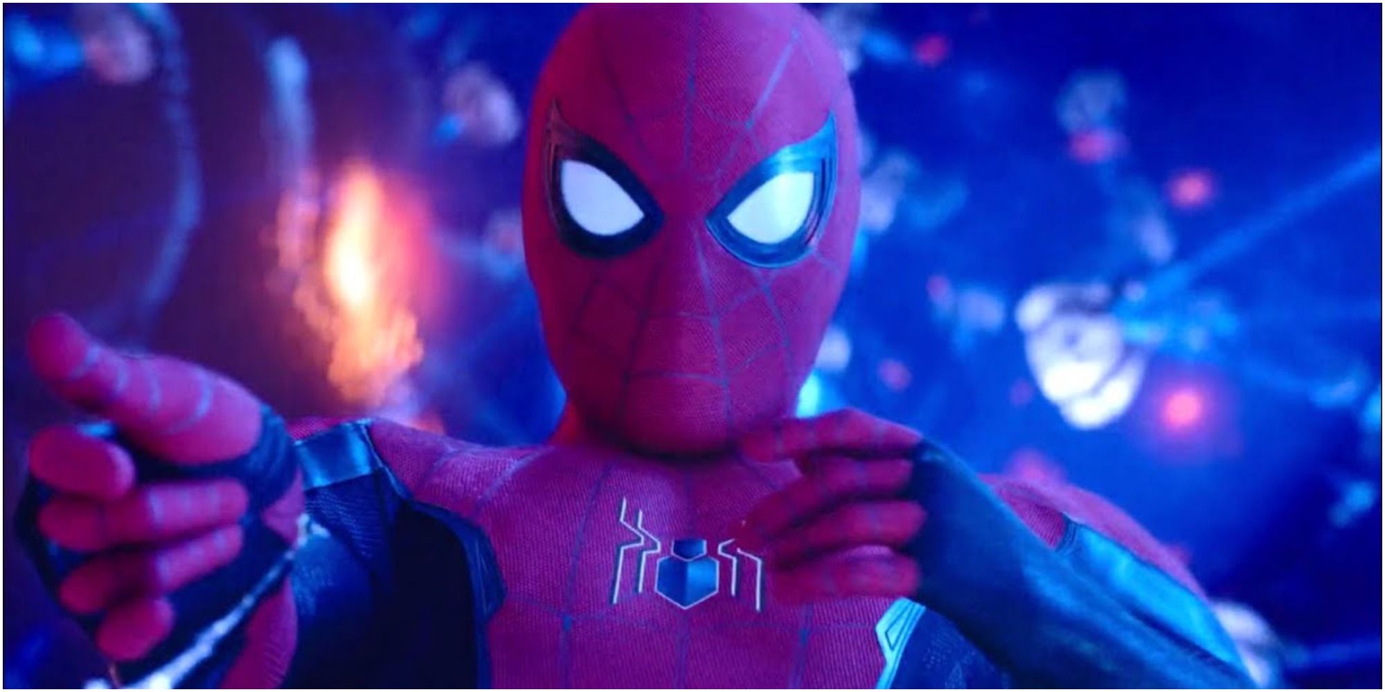 A screenshot of Spider-Man inside the London Elemental in Spider-Man: Far From Home