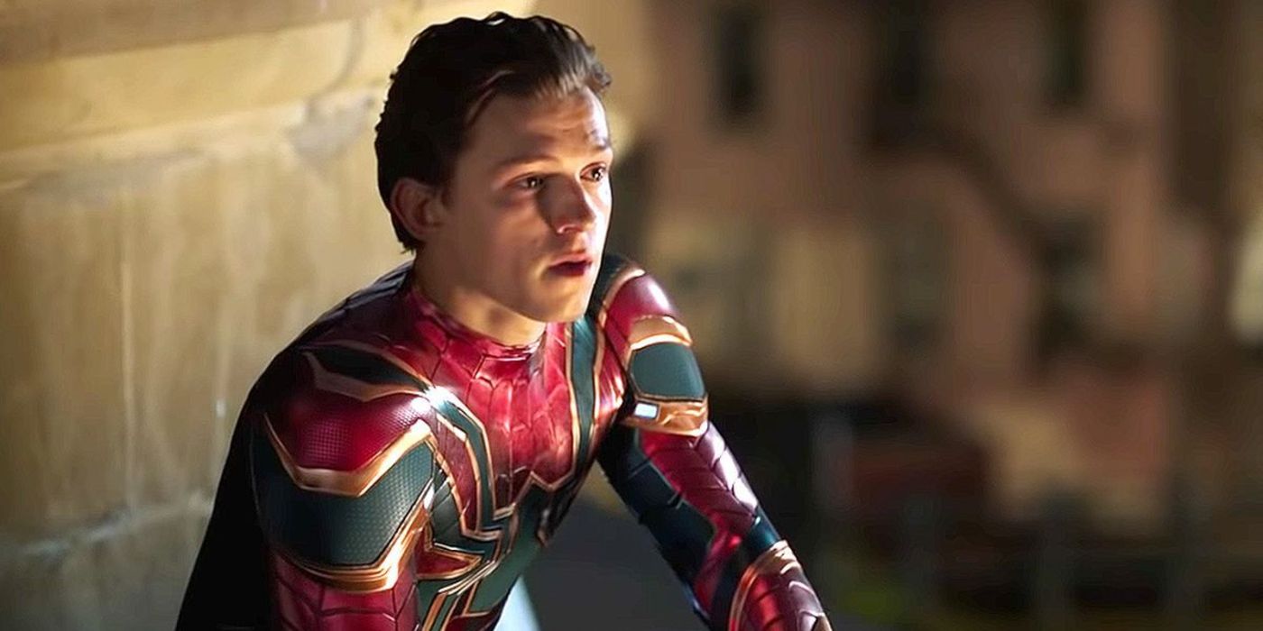 Peter Parker sitting on ledge of a building in Spider-Man: Far From Home