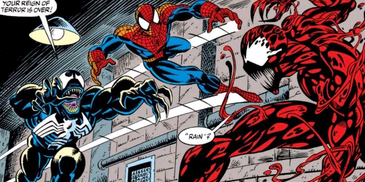 Spider-Man and Venom vs Carnage in the comics