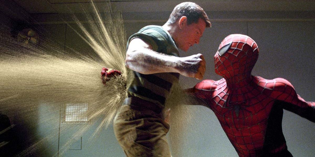 Spidey punches the Sandman in Spider-Man 3