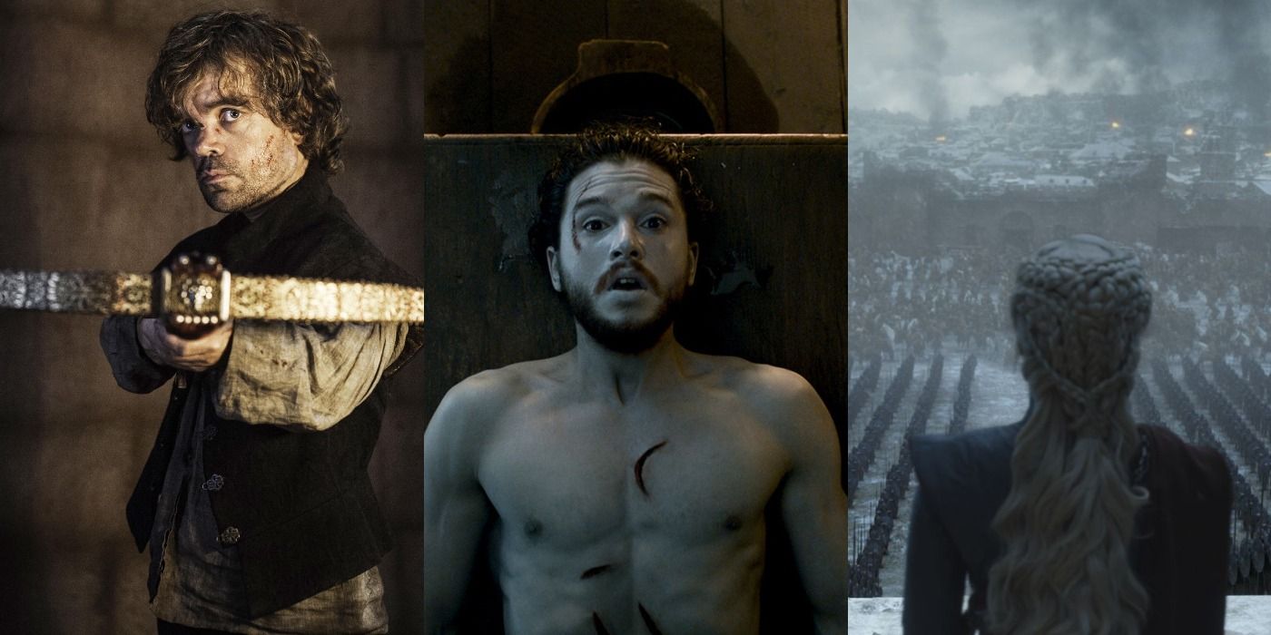 Split image of Tyrion, Jon Snow and Daenerys in Game Of Thrones