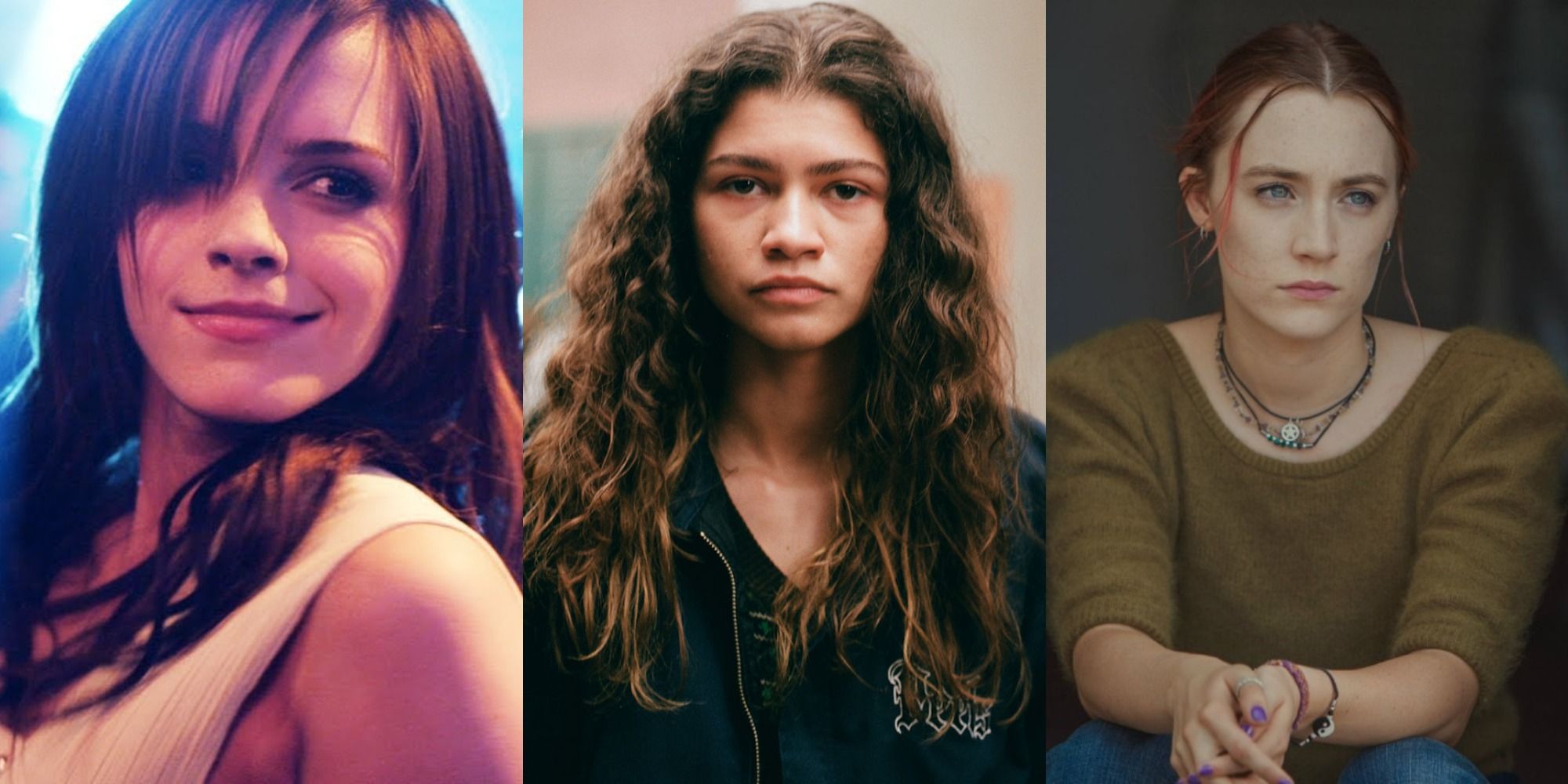 Split image of characters from The Bling Ring, Euphoria, and Lady Bird