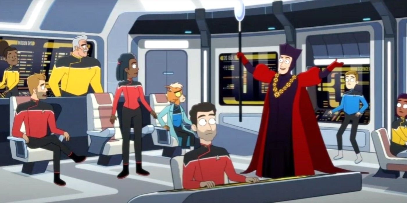 Q llegando al puente de los Cerritos en Star Trek: Lower Decks