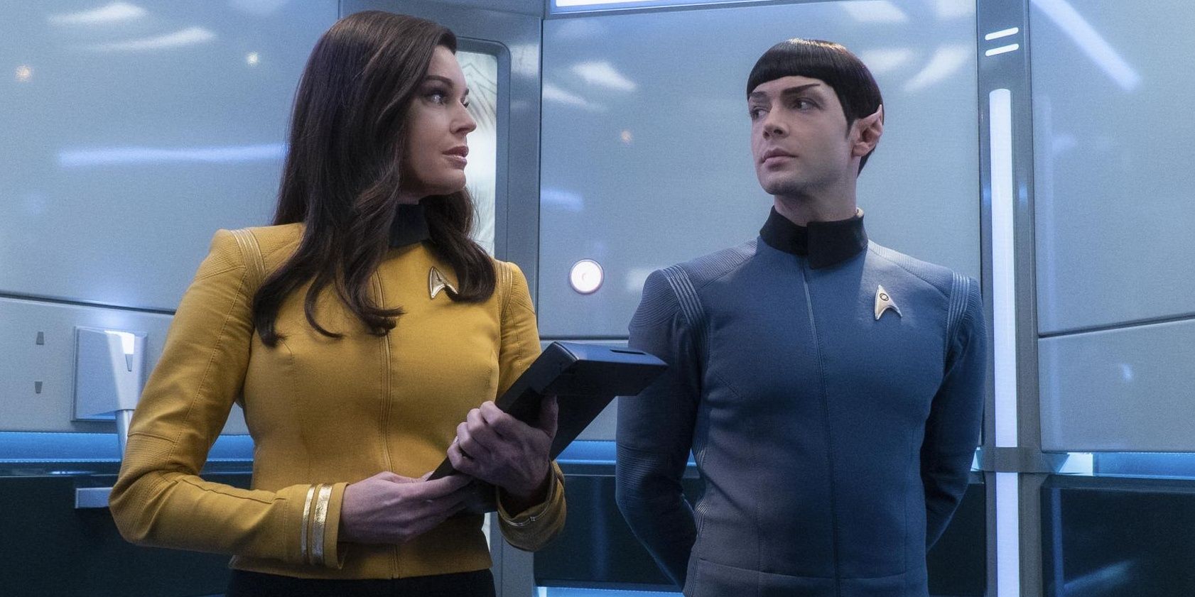 Spock (Ethan Peck) and Number One (Rebecca Romijn) in &quot;Star Trek: Short Treks.&quot;
