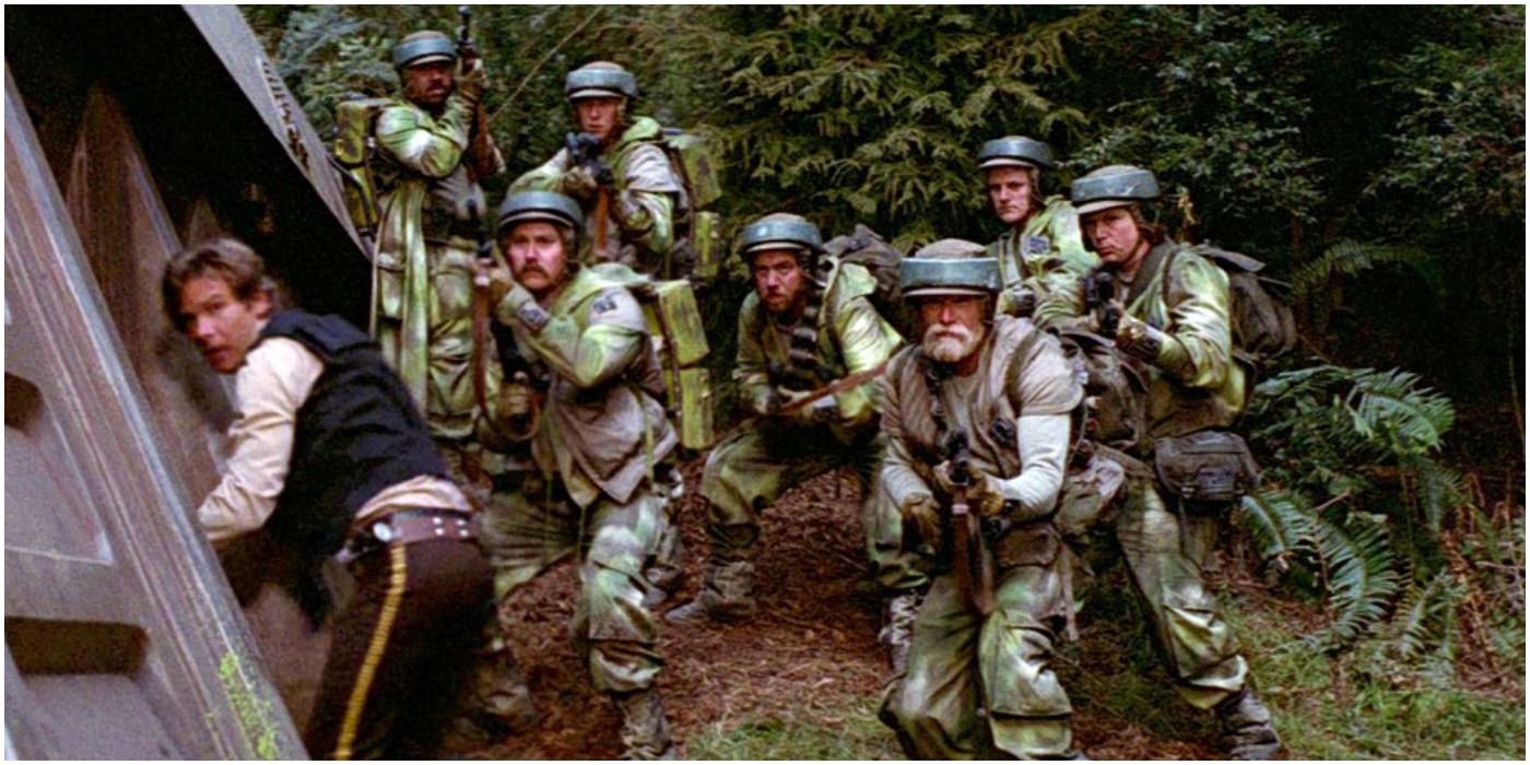 Han Solo leads a group of rebels on a ground assault on the Death Star shield generators on Endor