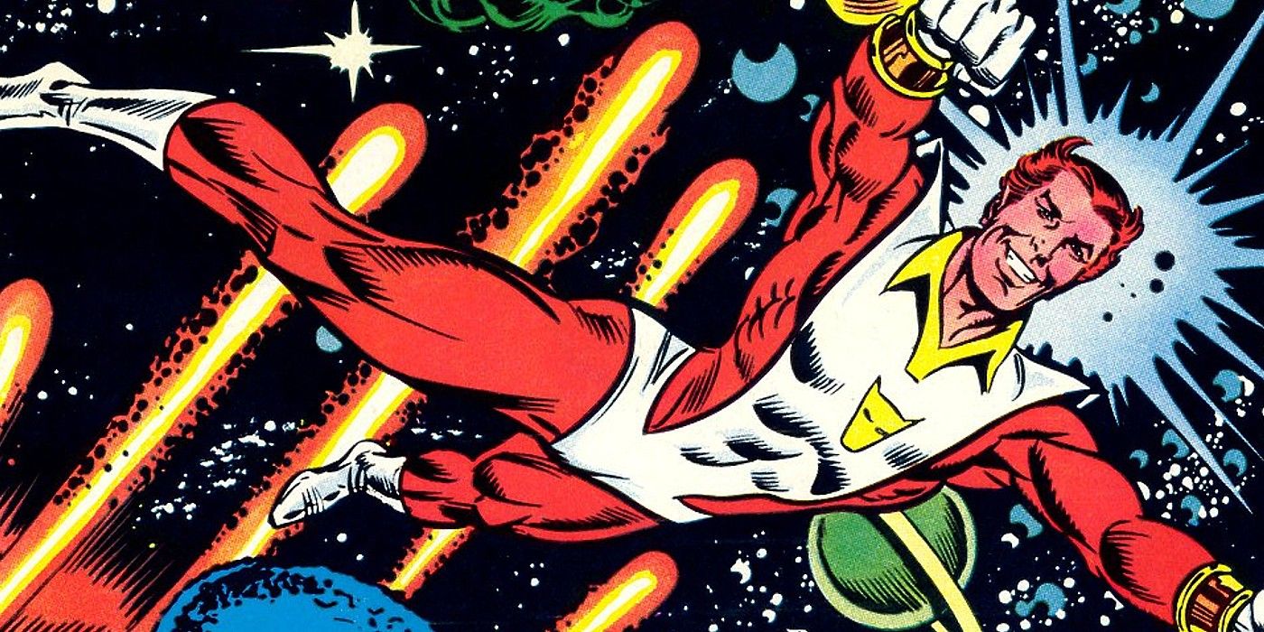 Starfox smiles and floats in outer space in Avengers #232.