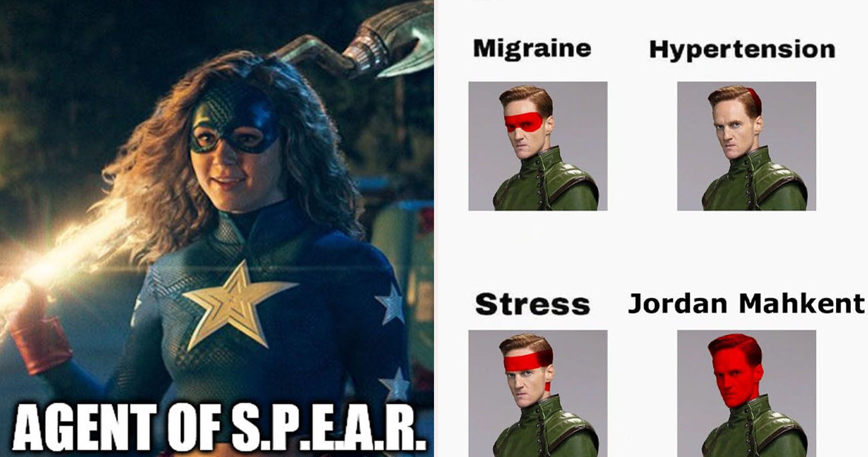 Split images agent of spear meme and icicle headache meme.