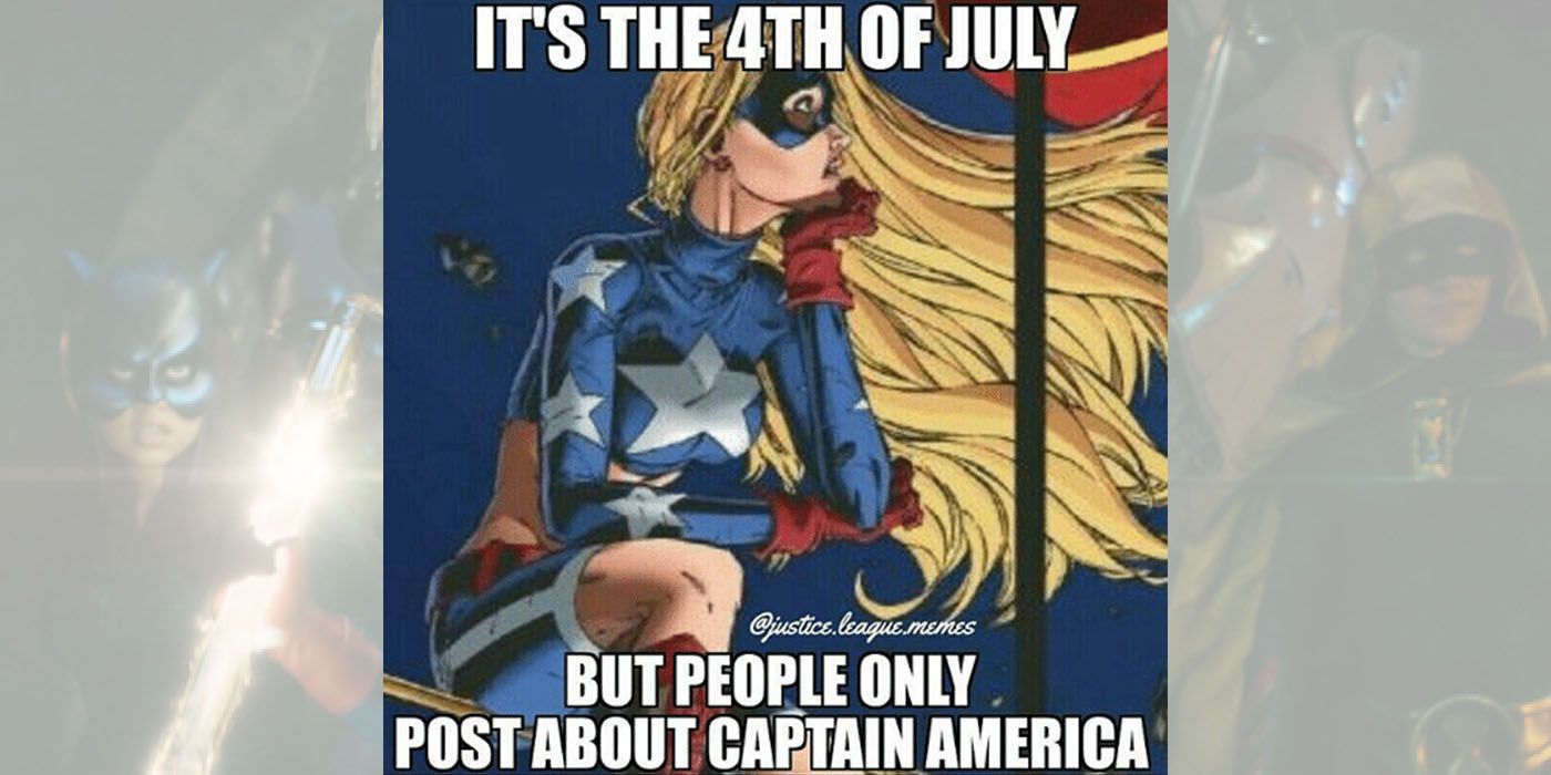 Stargirl comic book version with the text It's the 4th of July, but people only talk about Captain America.