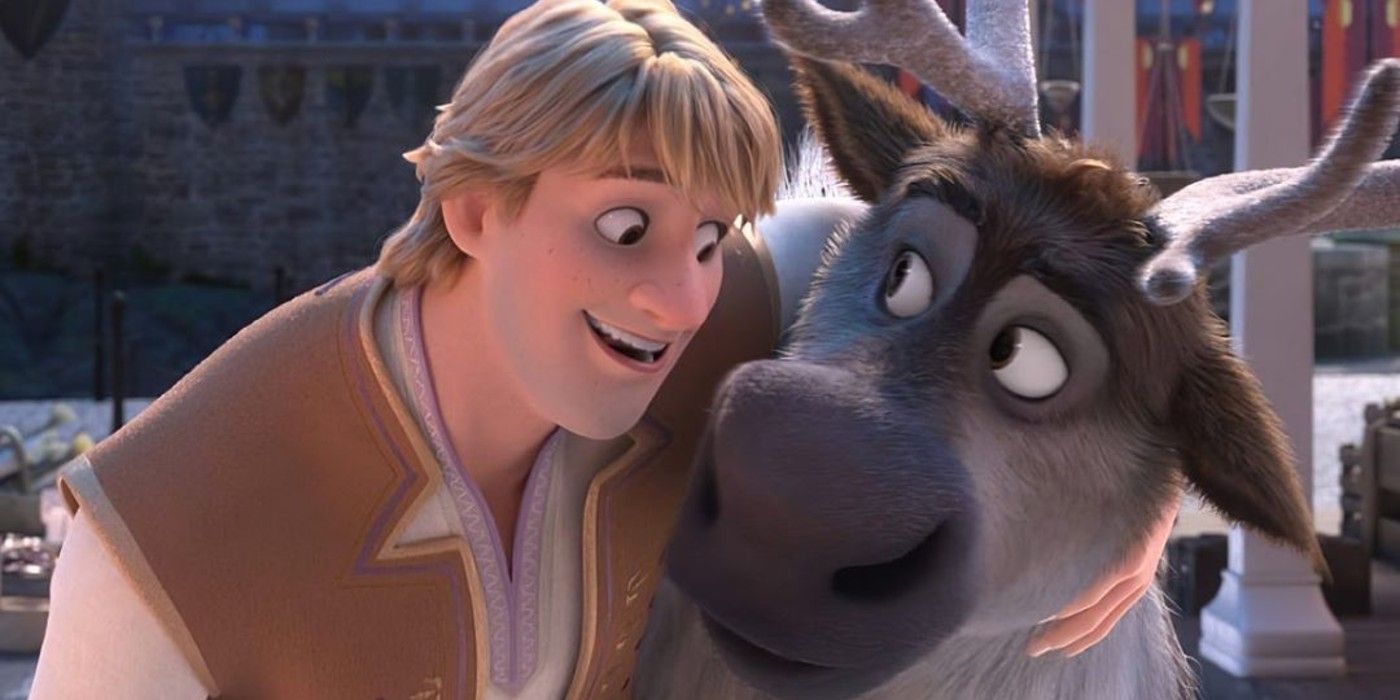 Kristoff with his arm around Sven in Frozen