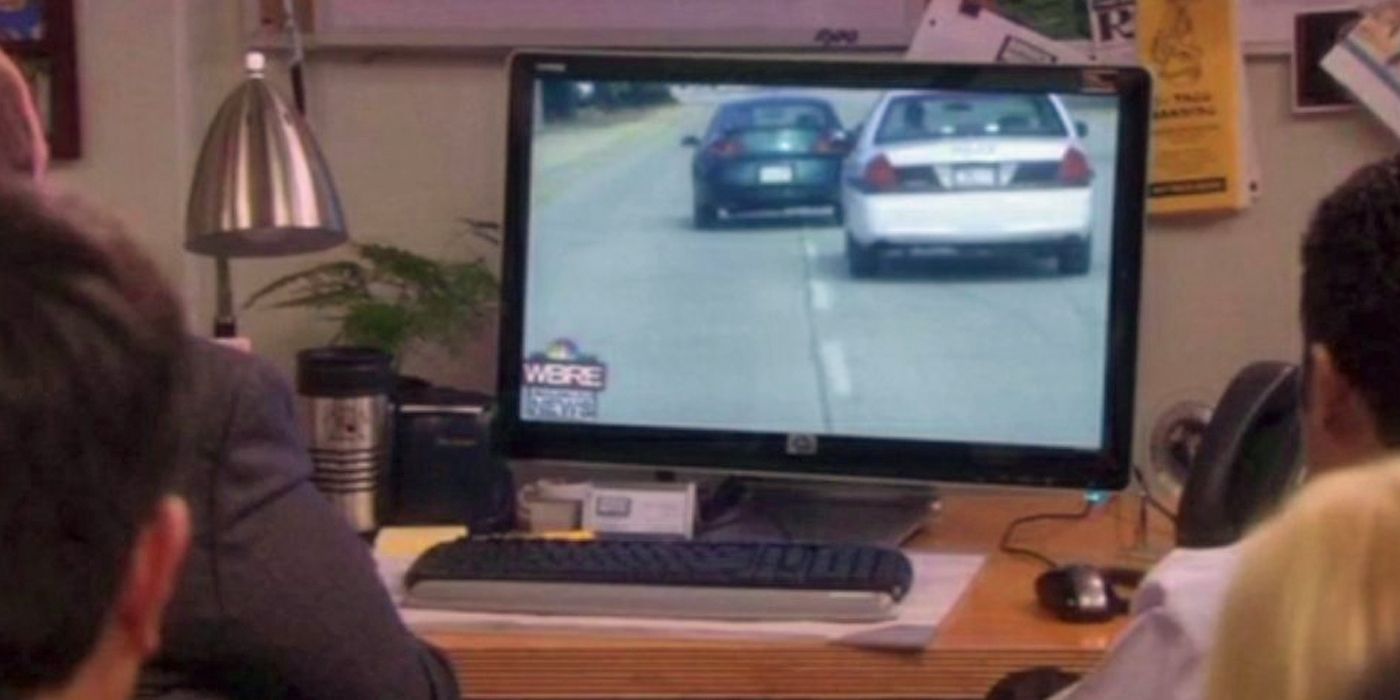 The police chase on Toby's computer in The Office