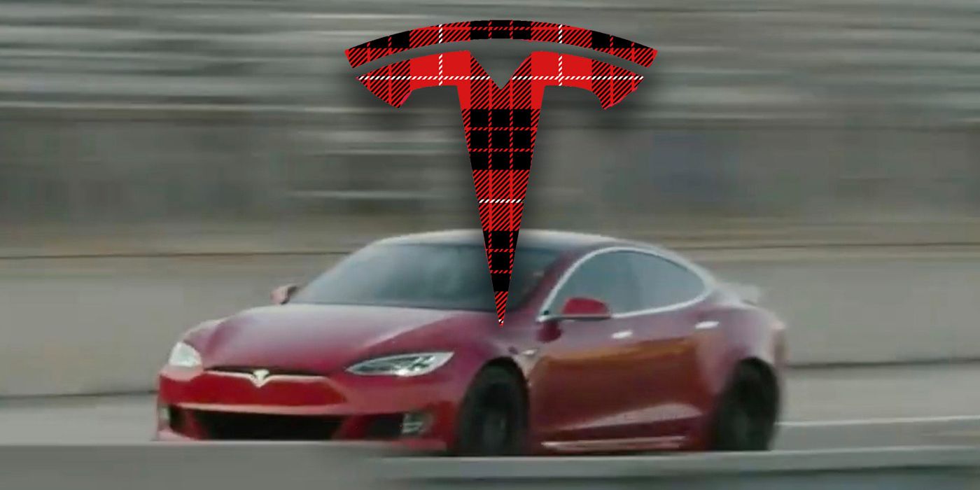 Red Tesla on a track