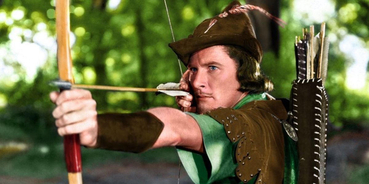 Robin Hood shoots his bow and arrows