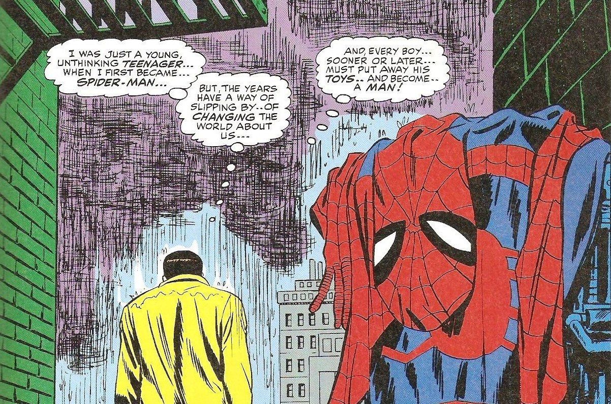 Spider-Man leaves his suit in a trashcan