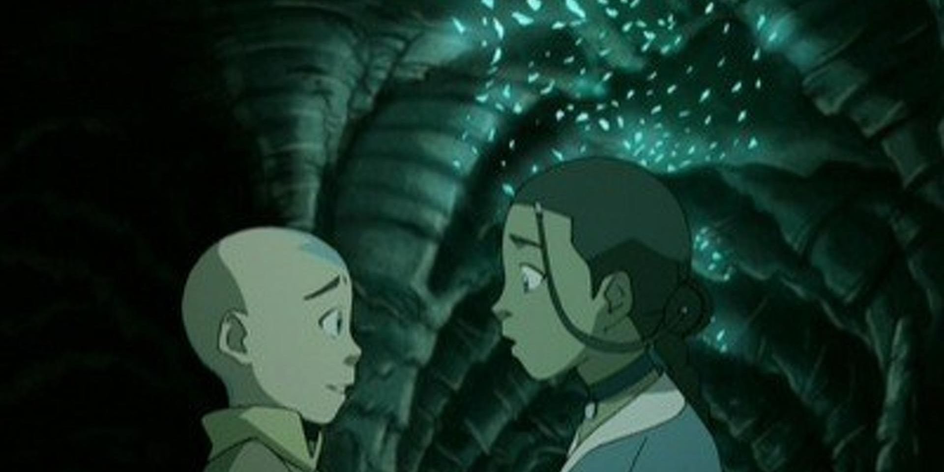 Aang and Katara talking in the dark in "The Cave Of Two Lovers" in Avatar: The Last Airbender
