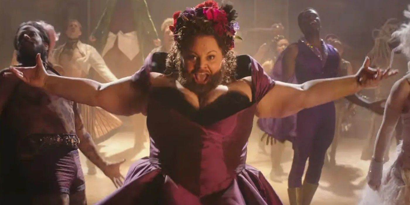 Keala Settle extending her arms while performing in The Greatest Showman