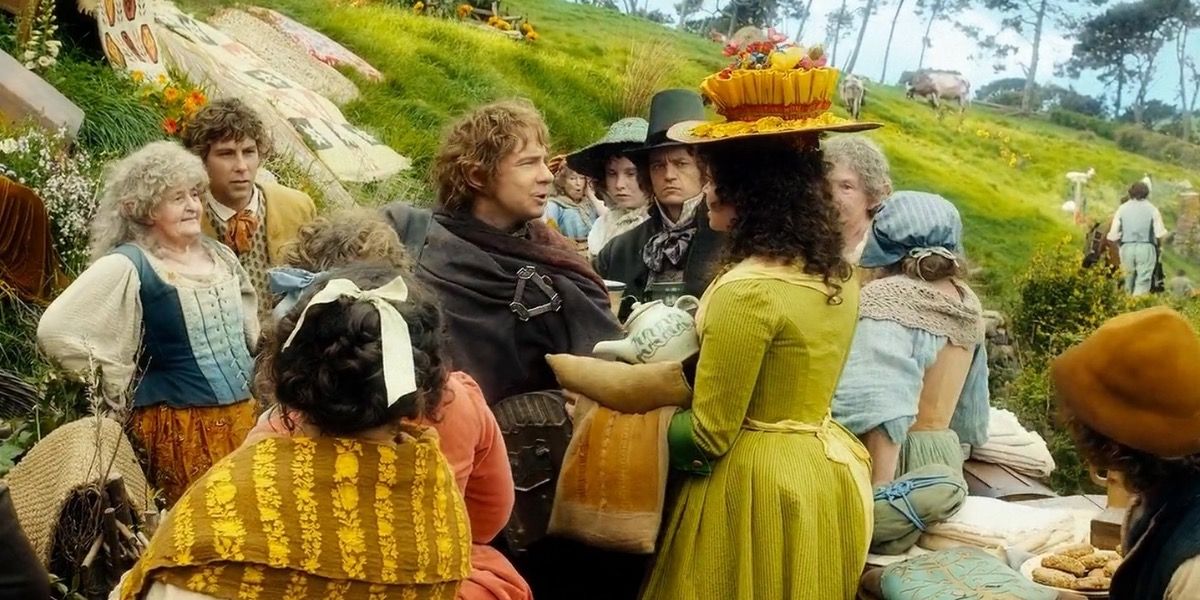 Bilbo's possessions being auctioned off at Bag End in The Hobbit