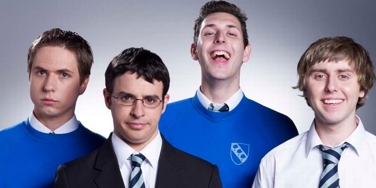 Cast of The Inbetweeners posing for a promo photo