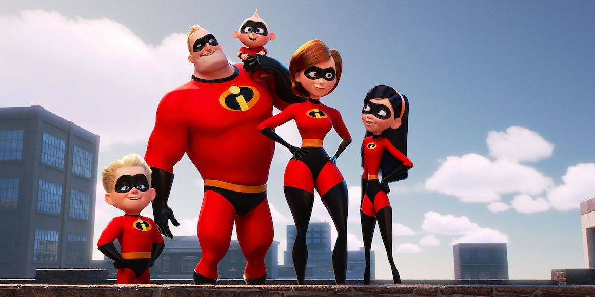 The Incredibles family standing all together.