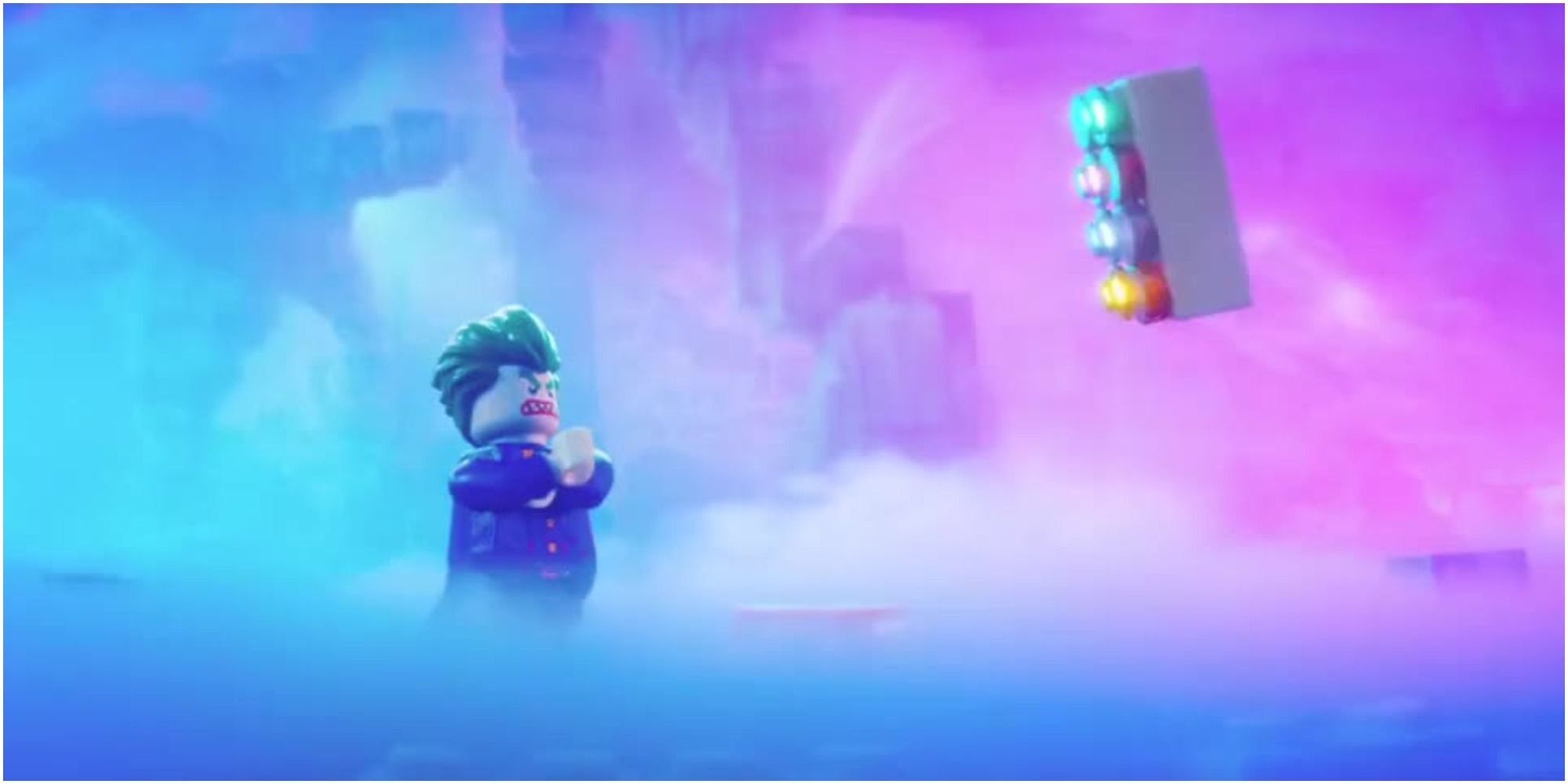 A screenshot of Ellie Kemper as Phyllis with Joker in The Lego Batman Movie