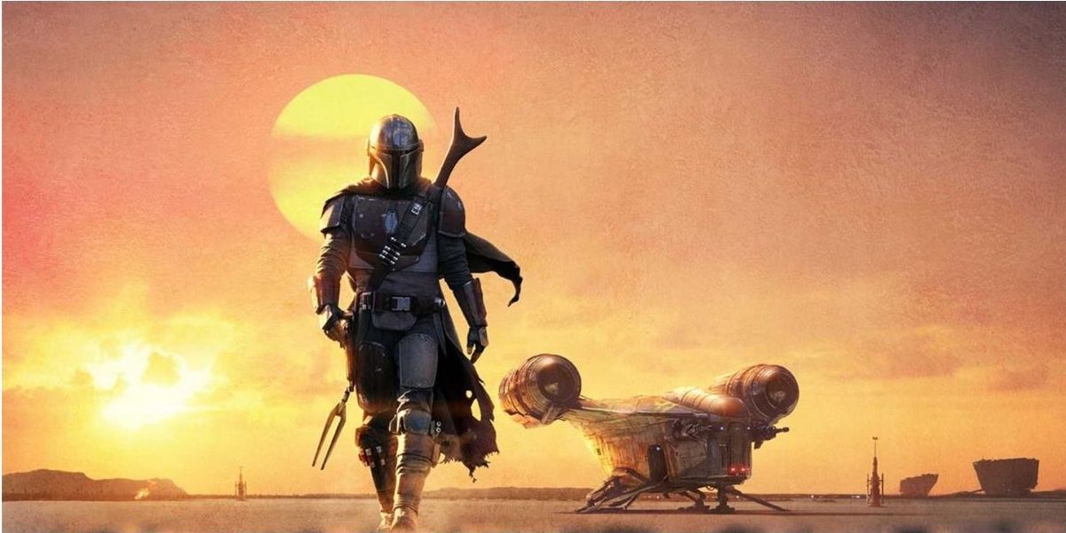 The Mandalorian Season 1 poster image of Mando walking away from the suns