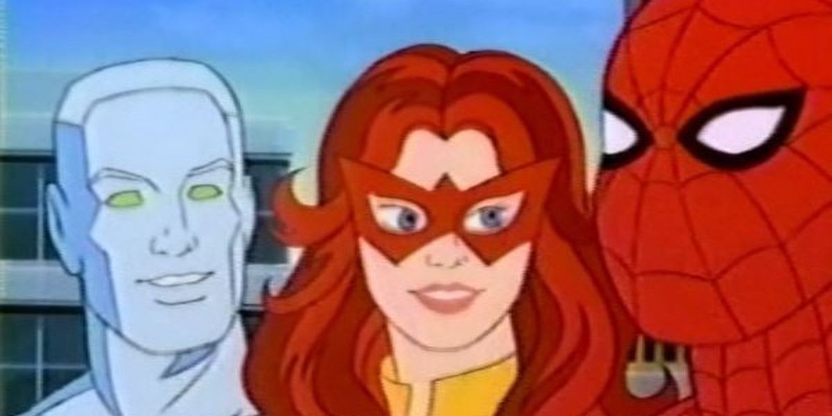 The Origin of the Spider-Friends, with smiling Iceman and Firestar, and Spider-Man looking ahead in Spider-Man and his amazing friends 
