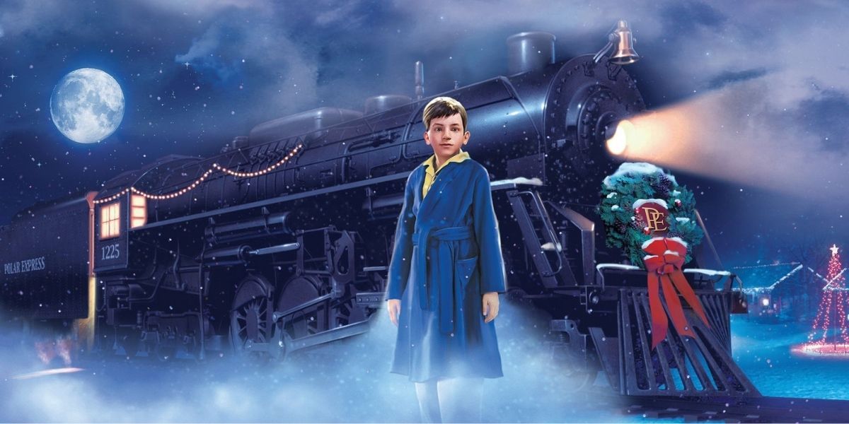Hero Boy standing outside The Polar Express and looking at the camera