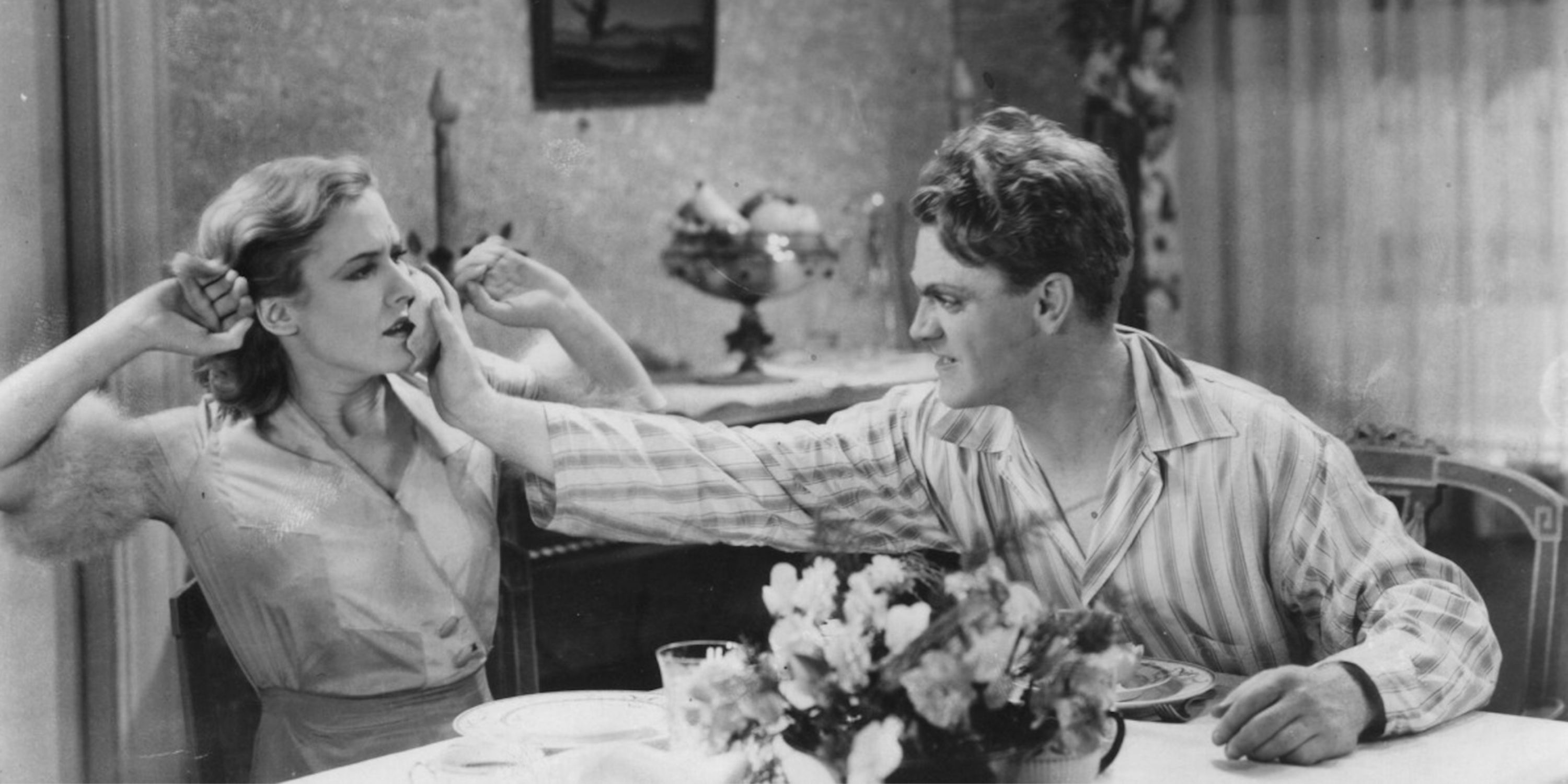 Mae Clarke and James Cagney in The Public Enemy