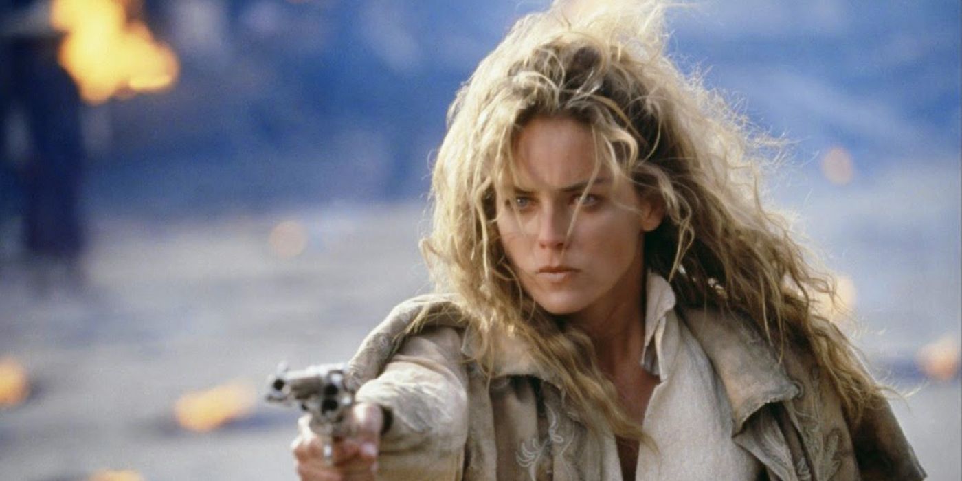 Sharon Stone aiming a gun in The Quick and the Dead