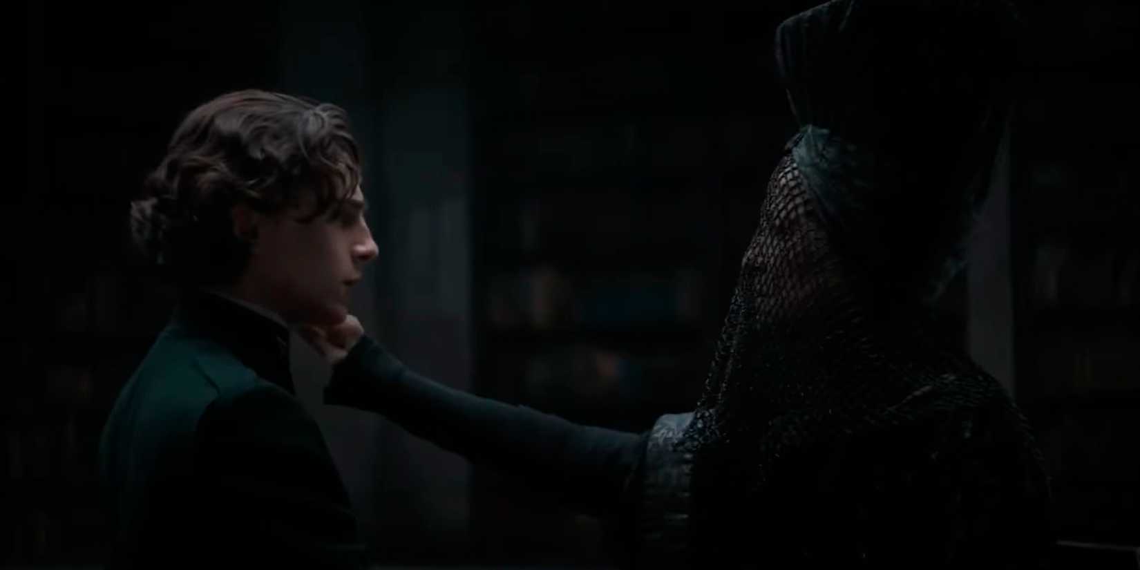 The Reverend Mother Mohaim tests Timothée Chalamet as Paul Atreides in the Dune trailer
