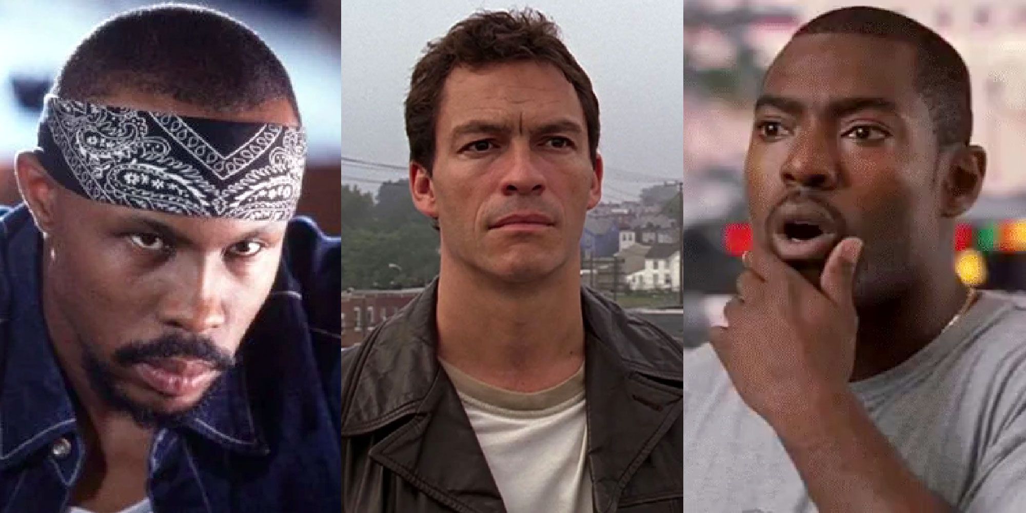 Split image of Avon, McNulty and Wee Bey in The Wire