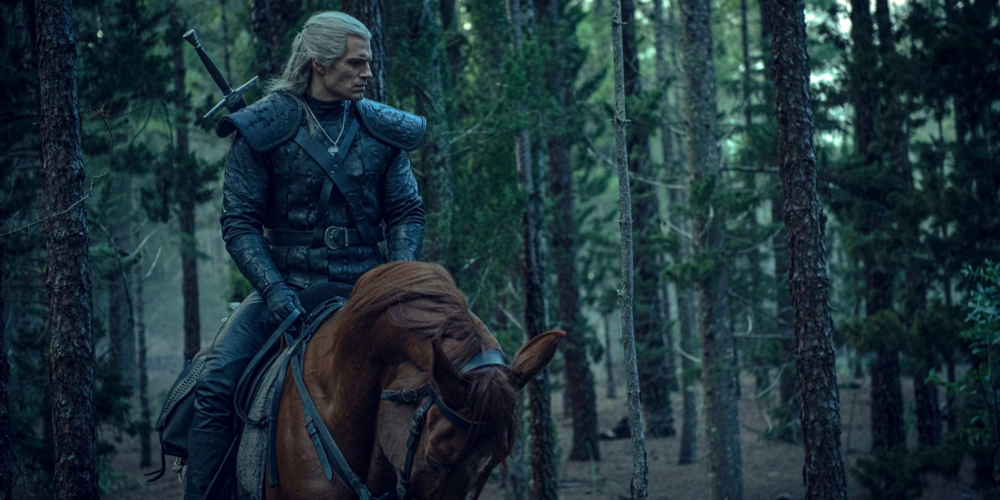 Geralt on a horse in The Witcher