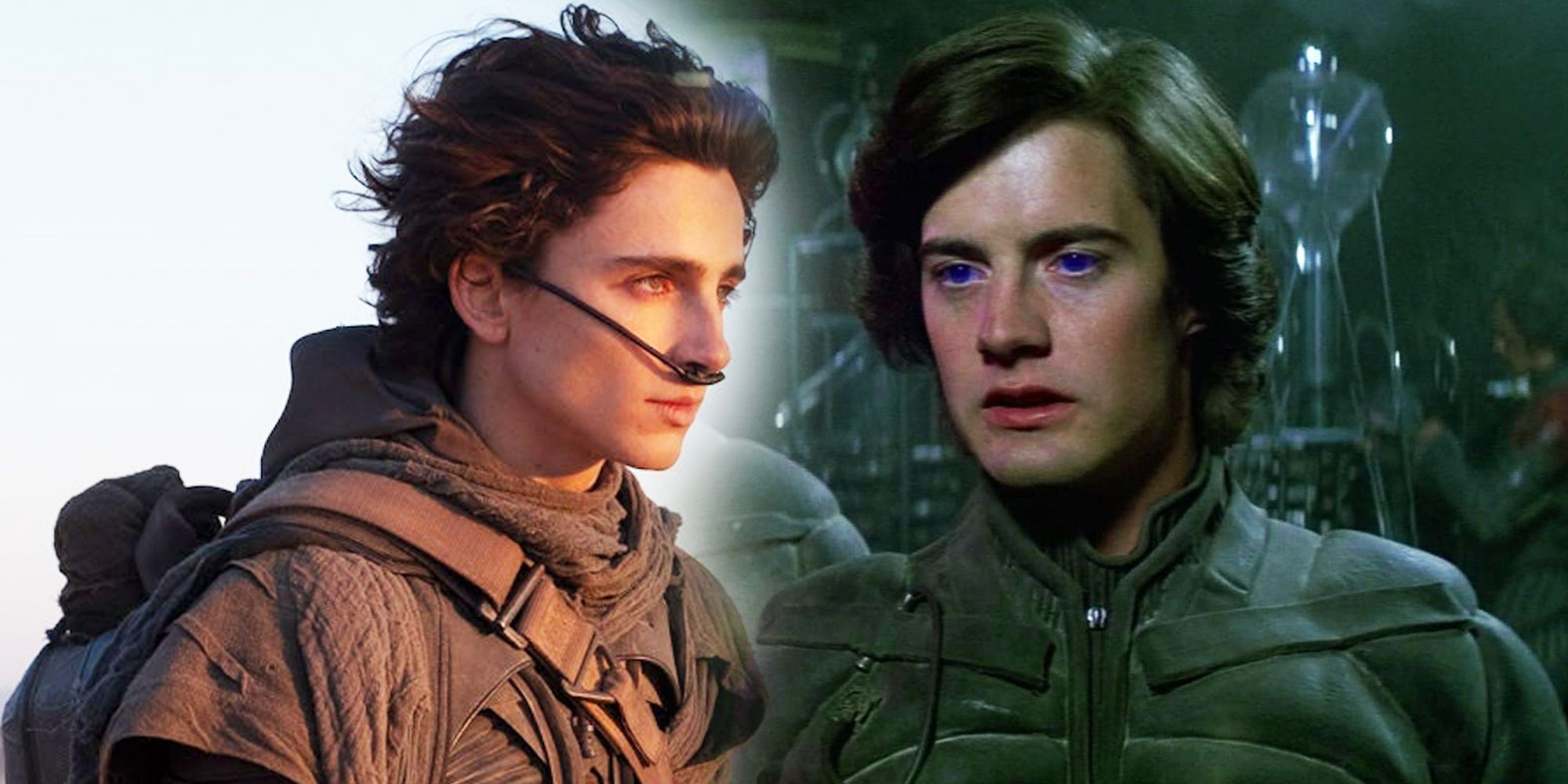 Timothee Chalamet and Kyle MacLachlan as Paul Atreides in Dune 2020 and Dune 1984