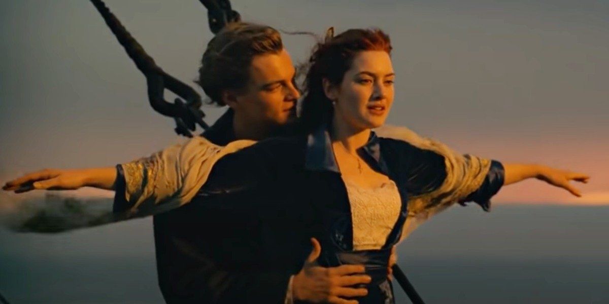 Jack and Rose at the front of the ship in Titanic