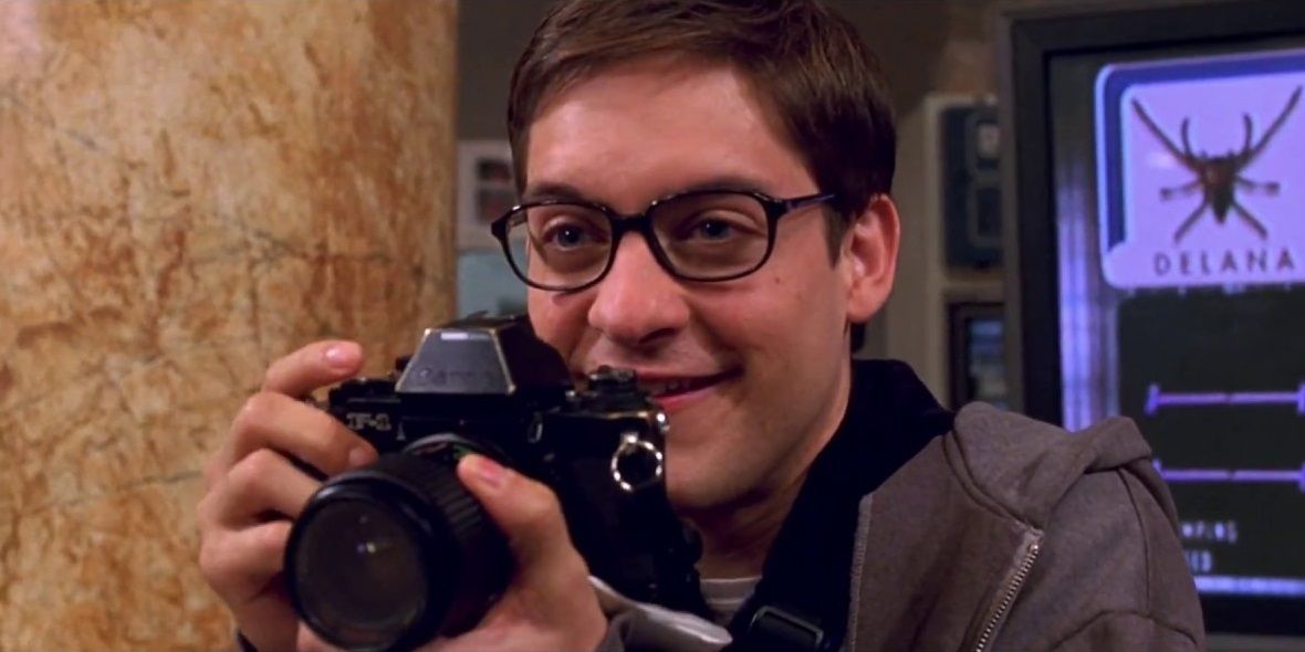 Peter Parker taking pictures in Spider-Man
