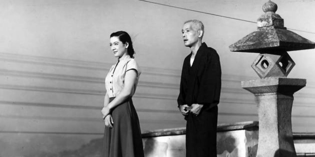 Elderly couple visits Tokyo in a still from Tokyo Story.