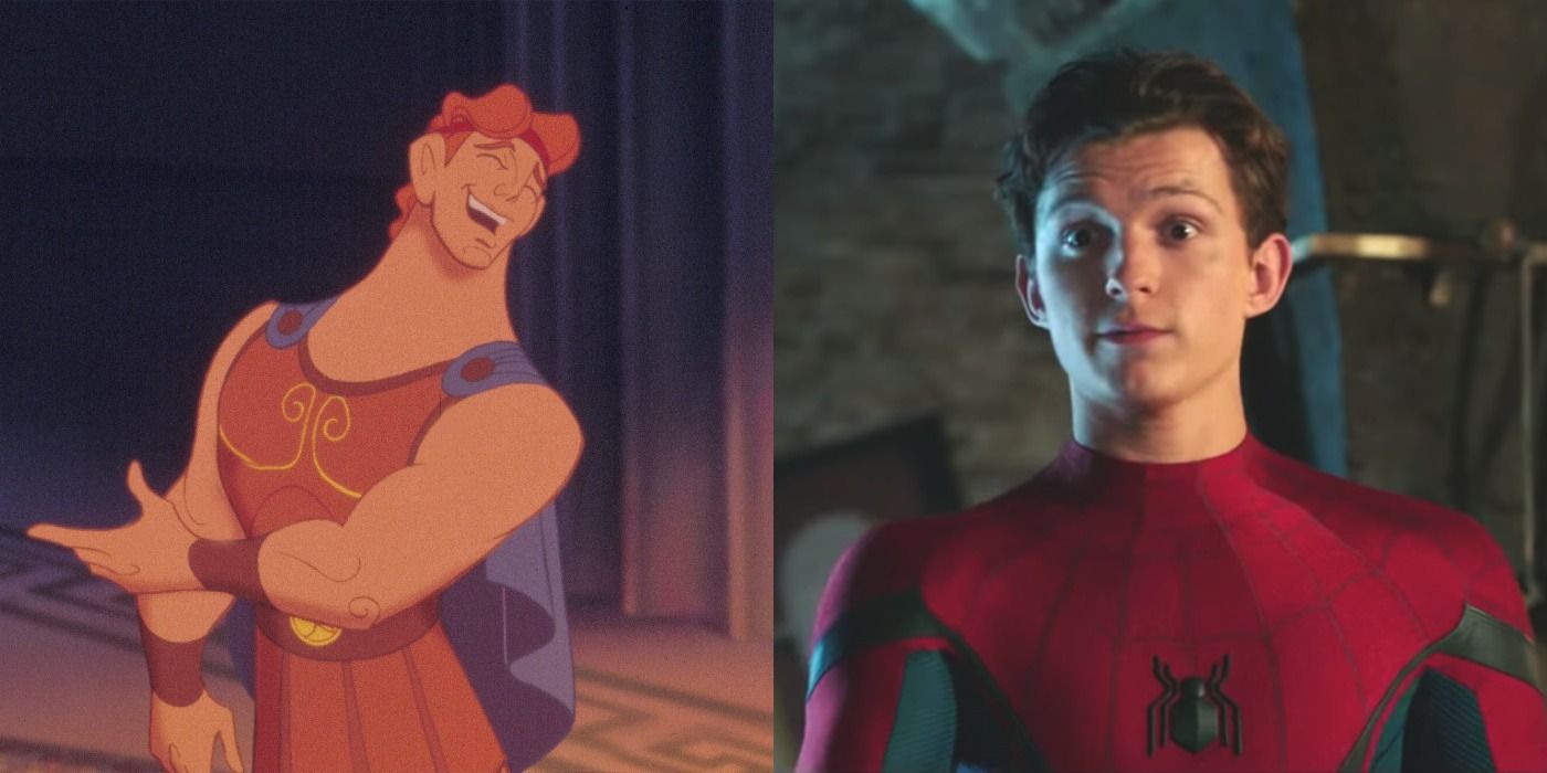 Split image Disney&rsquo;s Hercules and Tom Holland as Peter Parker in Spider-Man: Far From Home